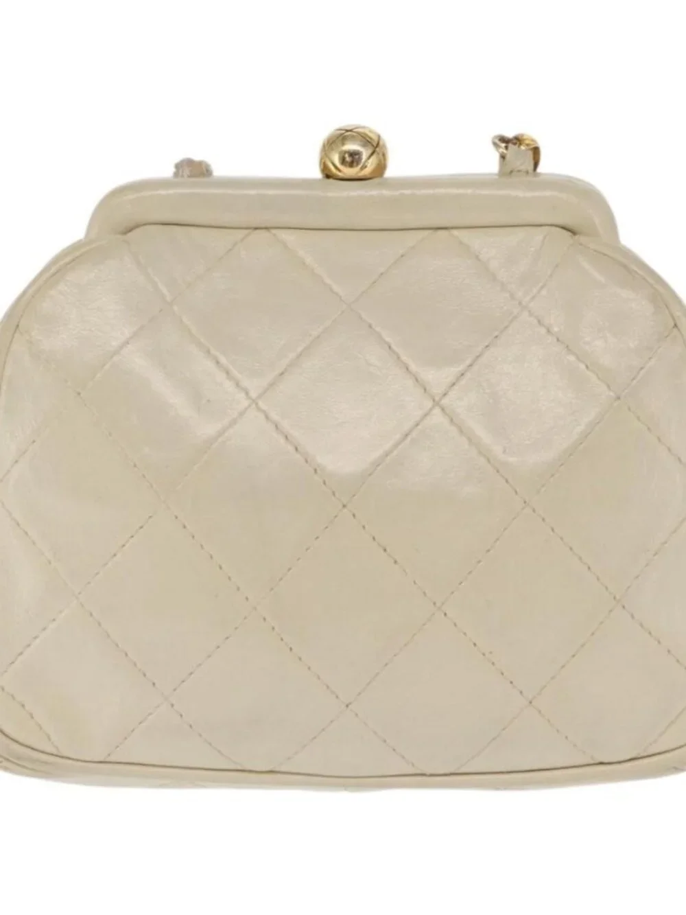 CHANEL Matelasse Chain Shoulder Bag Leather Ivory Gold CC Auth 163424